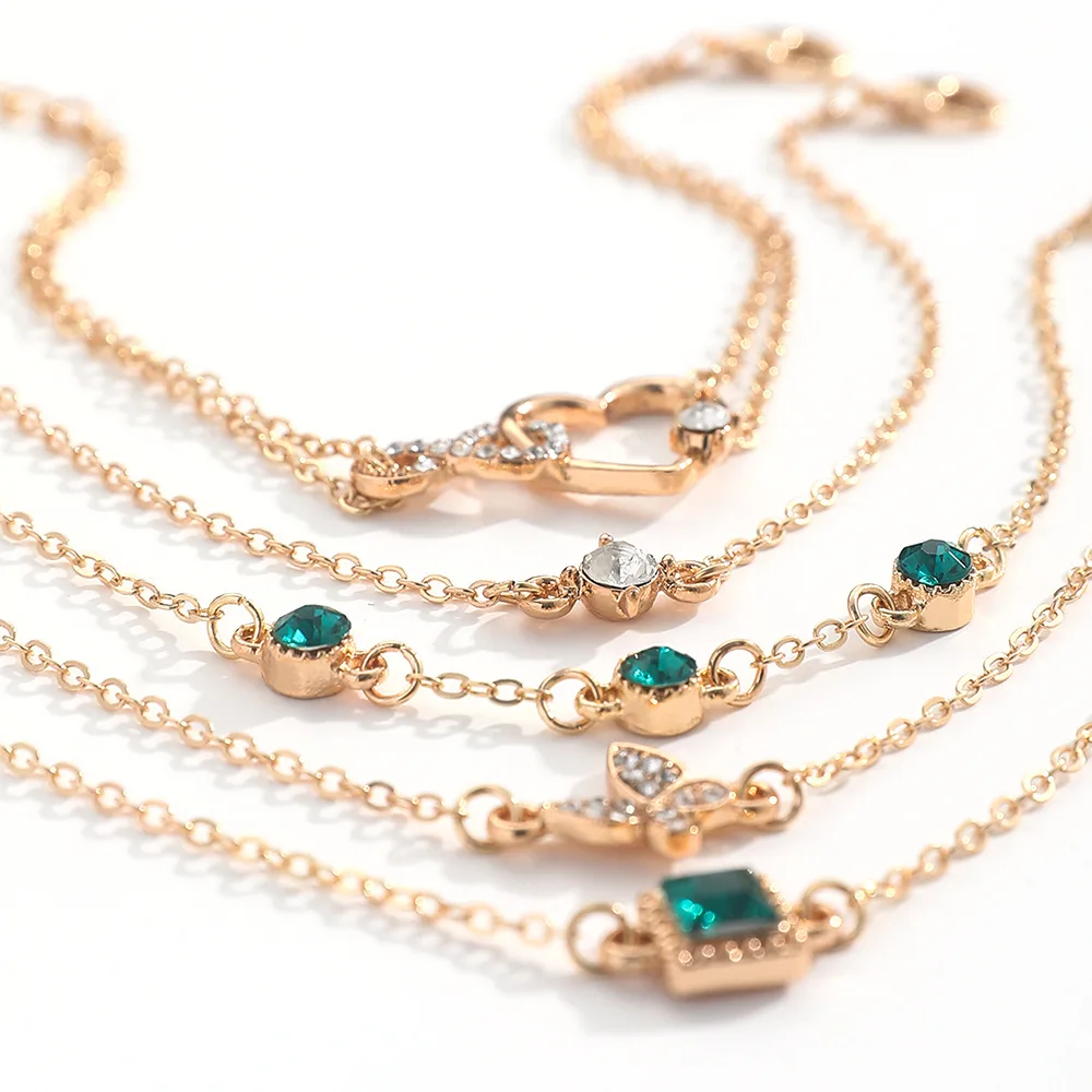 5Pcs Fashion Green Crystal Bracelet Set For Women Butterfly Heart Charm Gold Silver Color Chain Bangle Female Trendy Jewelry - Image 8