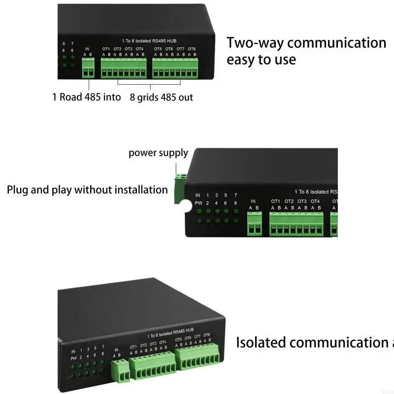 LX0B RS485 Hub 8-Channel RS485 Splitter 8-Port 485 Sharer Splitter 1 In 8 Out Industrial-Grade Isolated Support 152.2Kbps