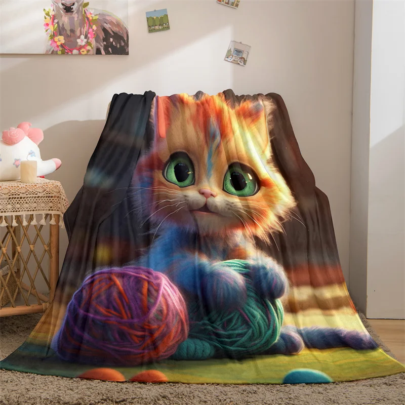 

Cute Cat and Puppy Blanket Soft Warm Throw for Beds and Sofa Lovely Pet Bedspread Thin Blanket for Camping and Picnic