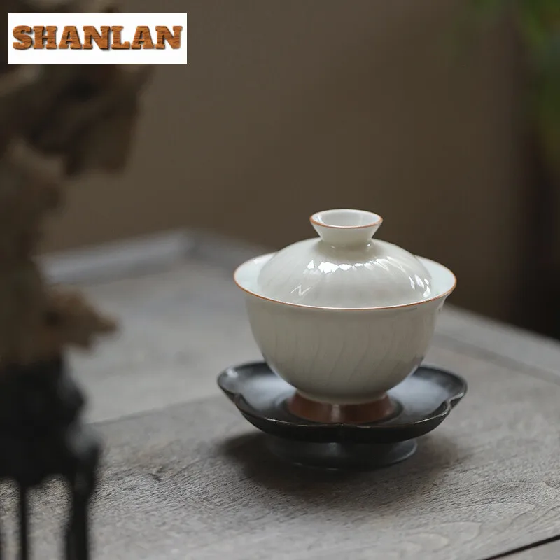 130ml Boutique Pink Green Porcelain Gaiwan Chrysanthemum Petal Tea Tureen Household Tea Maker Cover Bowl Items Decoration