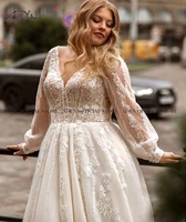 Gorgeous A-line Plus Size Wedding Dresses Customized Long Sleeve Bridal Gown Sweep Train Oversize Bride Dress Robe de Mariee 2