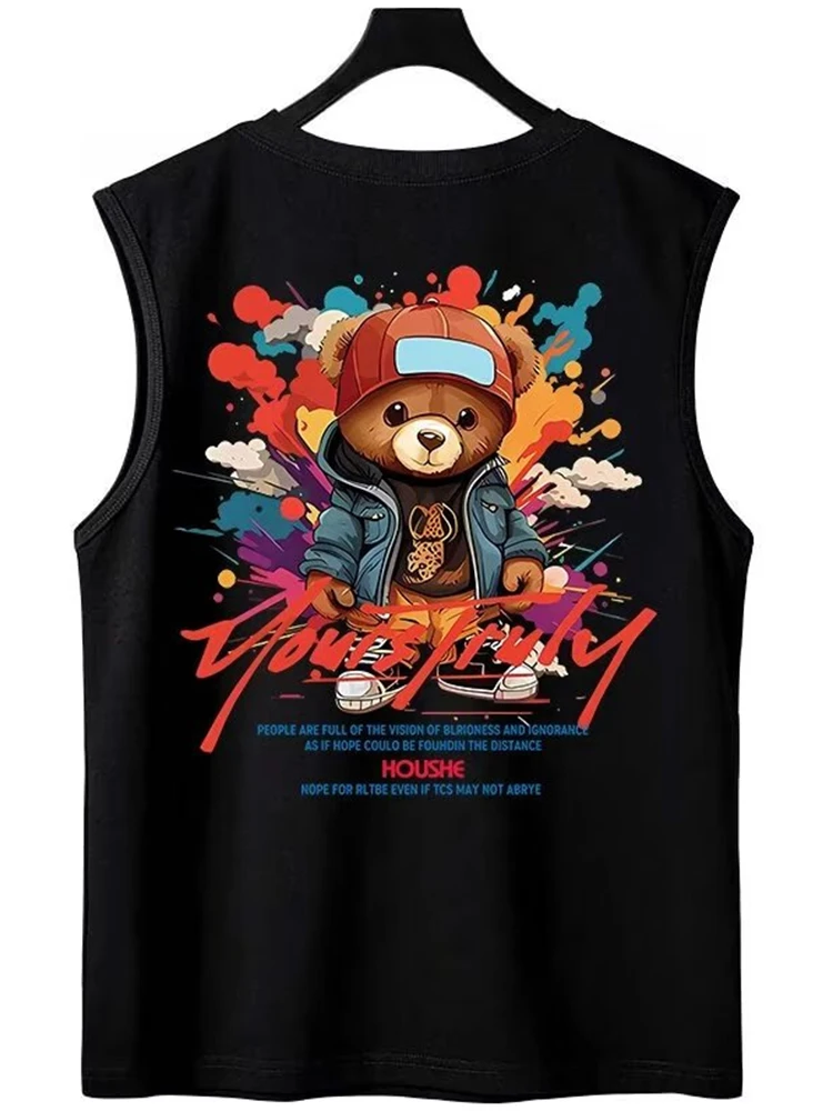 thumbnail image 1 of Nuevas camisetas sin mangas con estampado de oso y grafiti de moda de hip hop para hombre, ropa de verano de gran tamaño, camisetas sin mangas, chaleco de calle Y2K, 1 of 5