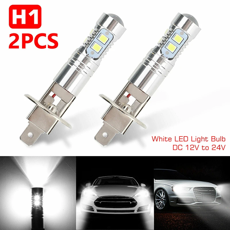 자동차 H1 LED 헤드라이트 안개등 전구, 6000K 슈퍼 화이트 100W 헤드라이트 빔 안개등 전구, 2 개