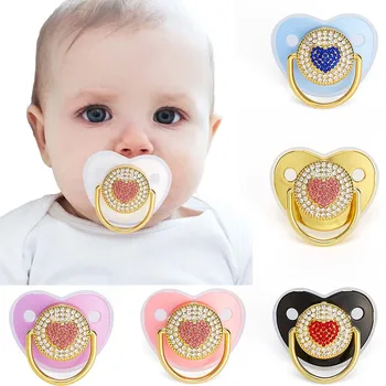 Luxury Baby Pacifier shiny zircon Heart Newborn Dummy with Lid Silicone Infant Teether New Born Shower Gift Toddler Soother