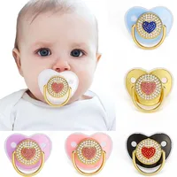 Luxury Baby Pacifier shiny zircon Heart Newborn Dummy with Lid Silicone Infant Teether New Born Shower Gift Toddler Soother 1