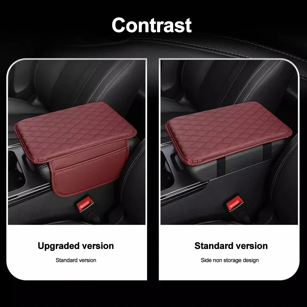 1 Piece of PU Leather Car Armrest Box Pad with Side Storage Bag, Fashionable Armrest Box Pad for Interior Accessories