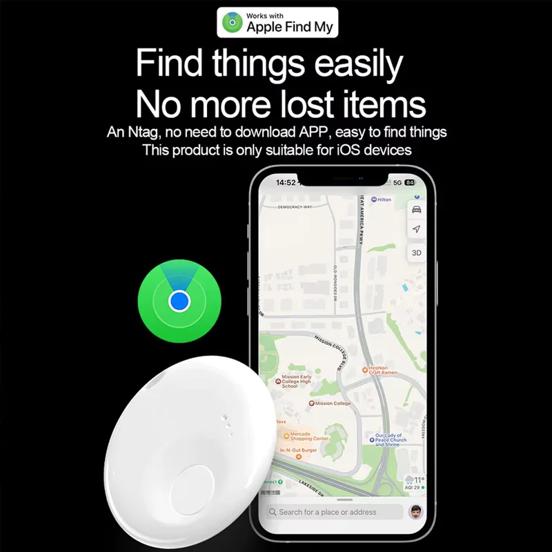 Mini Smart Tag Bluetooth Pet Tracker Works with Apple Find My (iOS Only) Item GPS Locator for Key, Luggage, Backpack Anti-Loss