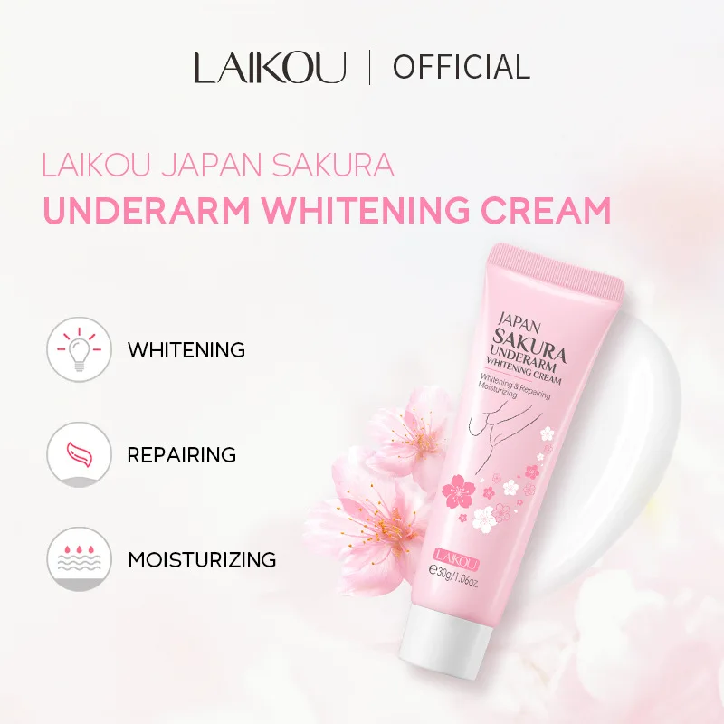Whitening lotion Herbal skin care cream LAIKOU Sakura Underarm Cream Knee Buttocks Dark Skin Bleach Improve Melanin Pigmentation Dull Moisturizing Brighten Creams 30g