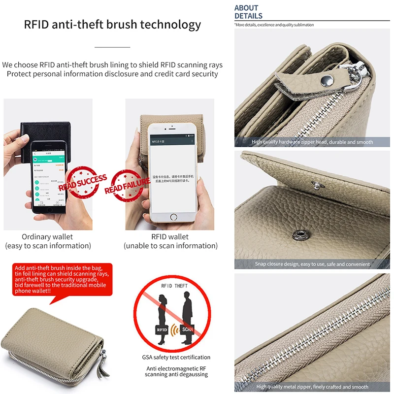 2024 New Women's Short Mini Wallet Coin Purse RFID Blocking Trifold Button Short Purse Ladies Genuine Leather Card Holder Wallet
