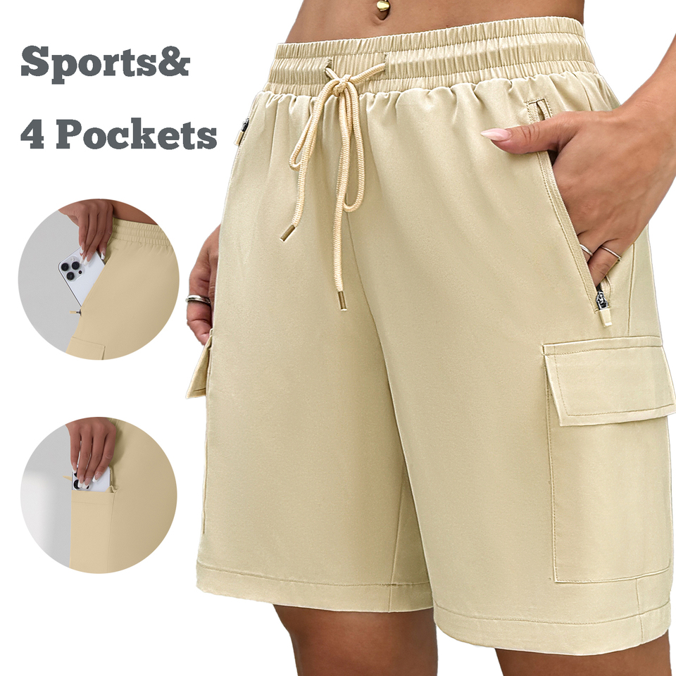 1/2/3pcs Women's  Hiking Cargo Shorts With Zipper Pockets Golf & Outdoor Athletic Summer Woven Shorts