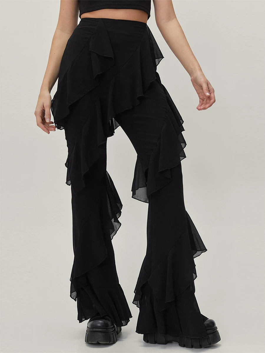 

Women s Long Tiered Ruffled Tulle Pants Sheer Mesh Evening Party Layered Pants Mesh Ruffle Beach Bottom Cover up Pants