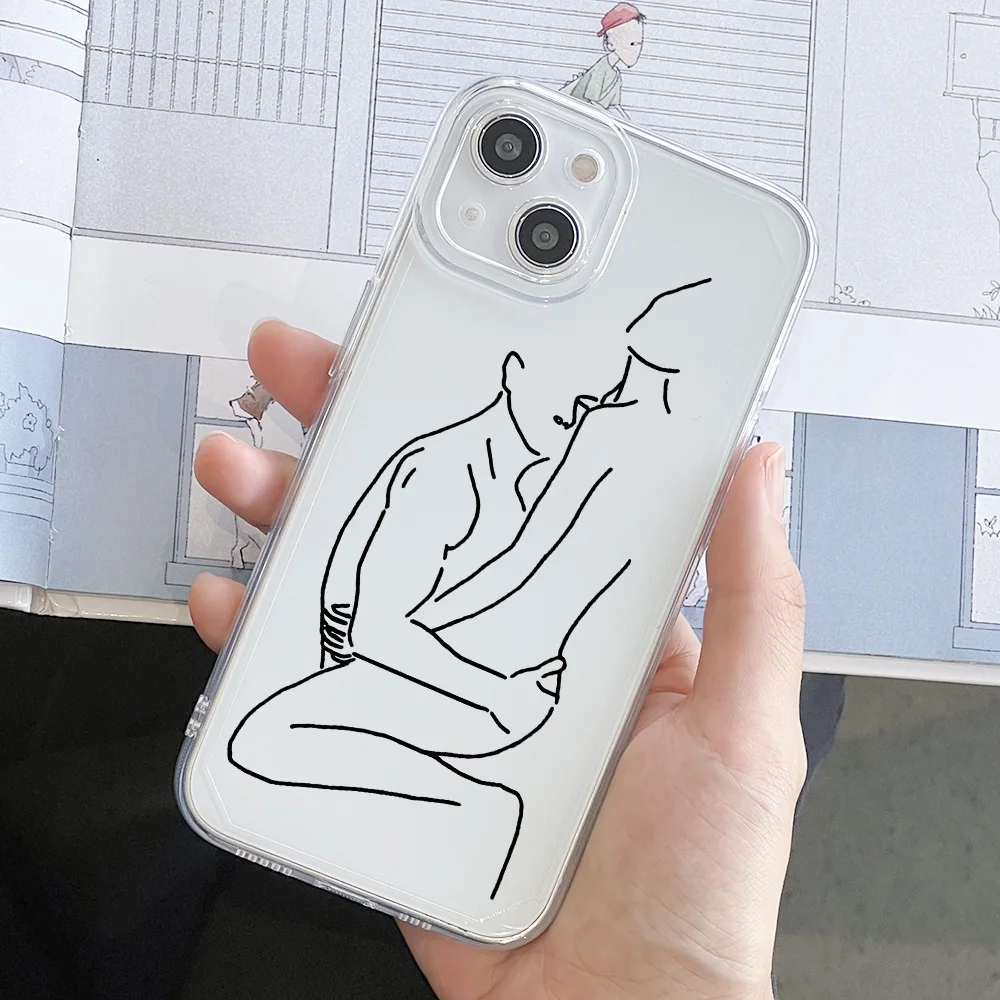Line Art Simple Kiss Rose Sex Girl Body Phone Case for IPhone 13 11Pro Max 12 Mini SE22 7 8Plus XR XS Max Soft Clear Cover Funda