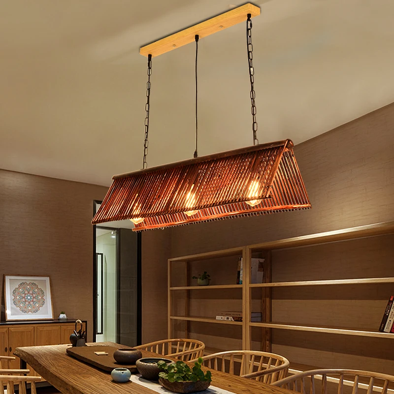 

Chinese style new Chinese style tea room Zen chandelier, homestay lighting design, retro long strip lamp, bamboo lamp, bamboo wo