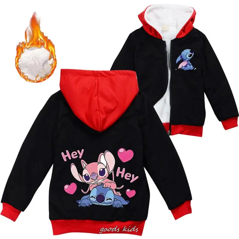 Lilo And Stitch Kids Jackets Boys Winter Thick Coats Warm Fur Outerwear For Youth Girls Hooded Jacket Children's Clothes 2-16Y - Image 3
