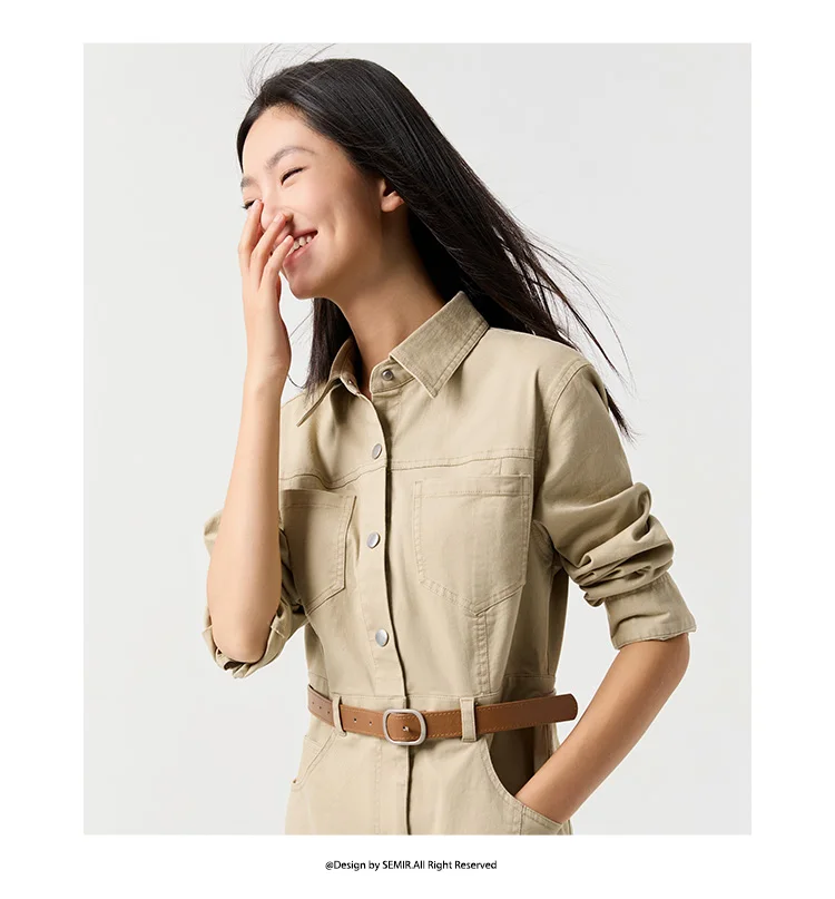 Dress Women Slit Lapel Vintage 2025 Spring New Waist-cinching Workwear Dress