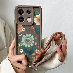 Floral Wrist Chain Lanyard Phone Case with Strap for Xiaomi Poco f6 (JGS1576-Coffee-SS)