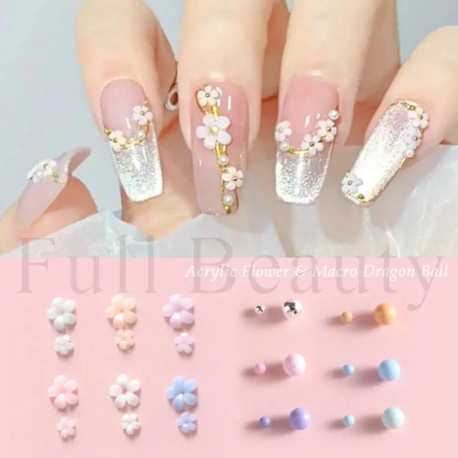 White Floral Nail Art Decorations, Five Petals Flowers Nail Glitter  Sequins, Flower Pearl Beads Resin Nail Rhinestone Design for Women Girls  Manicure