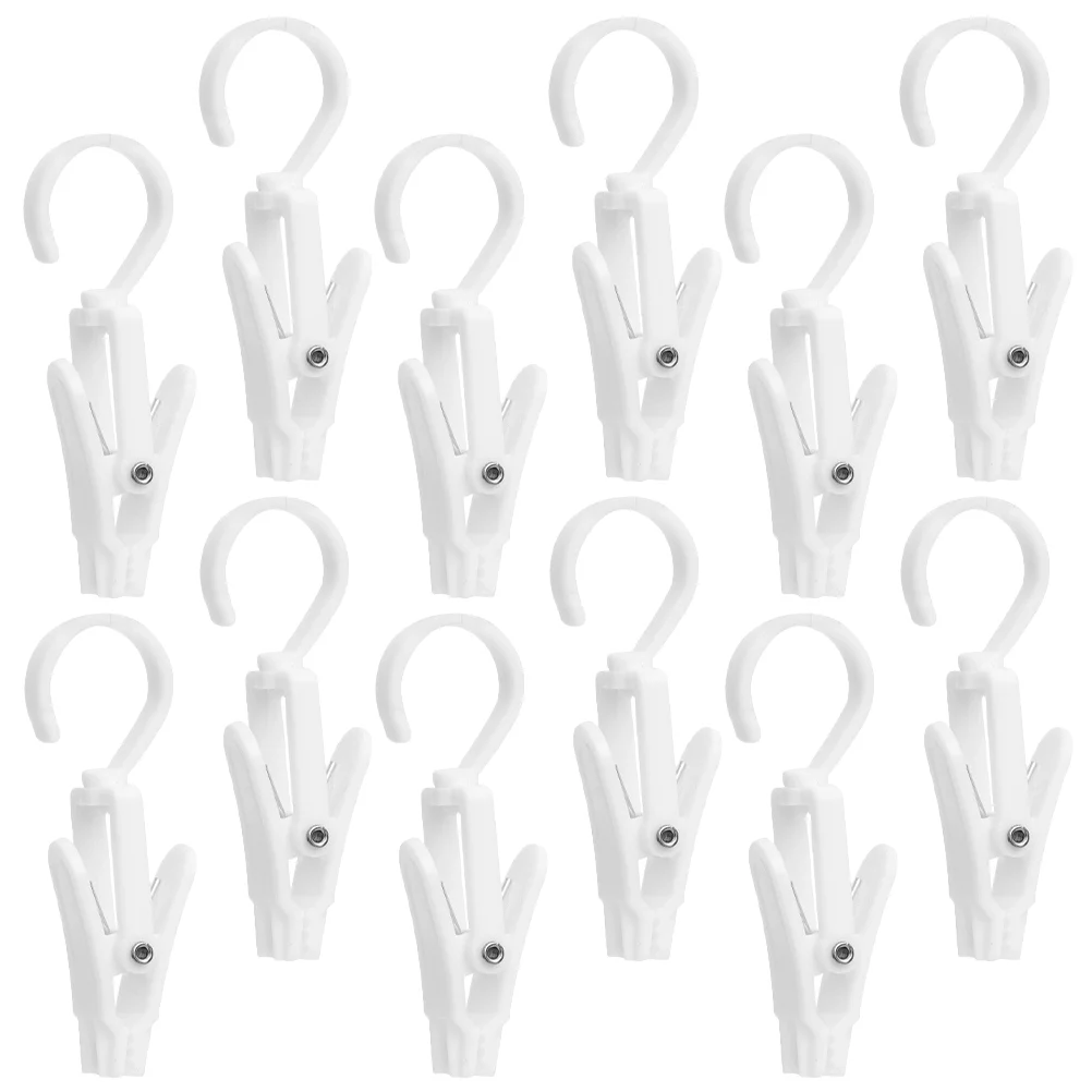

12 Pcs Swivel Hook Clip Coat Hangers Rotatable Boot Laundry with Clips Clothing Closet Shoe Hanging Plastic for Hooks Travel