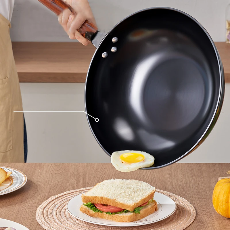 Frying Pan 30CM Kitchen Household Cooking Pots Stir-fry Wooden Handle Saucepan Frying Pan Non-stick Cookware for GIANXI