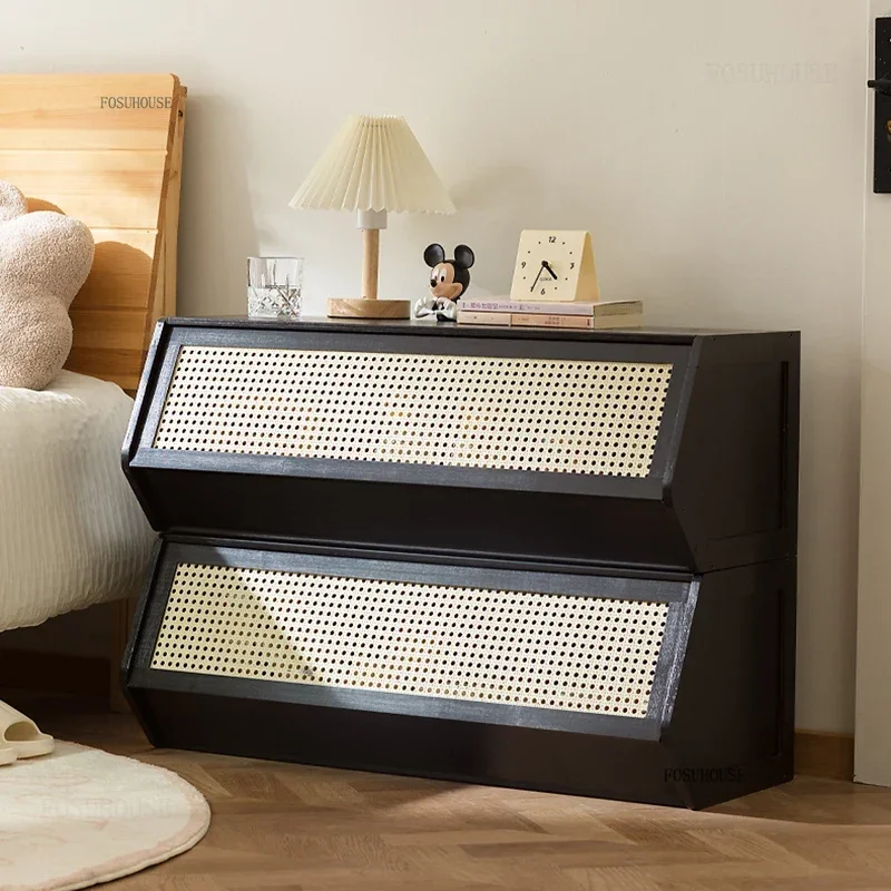 Double-layer Bamboo Nightstands for B&B Chinese Breathable Night Table Minimalist Multifunctional Bedside Table for Kitchen