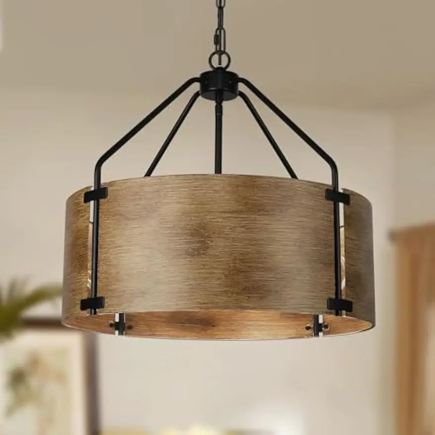 

Light Farmhouse Drum Chandelier, Rustic Industrial Round Metal Hanging Light Fixture for Dining Room Foyer Entryway Kitchen