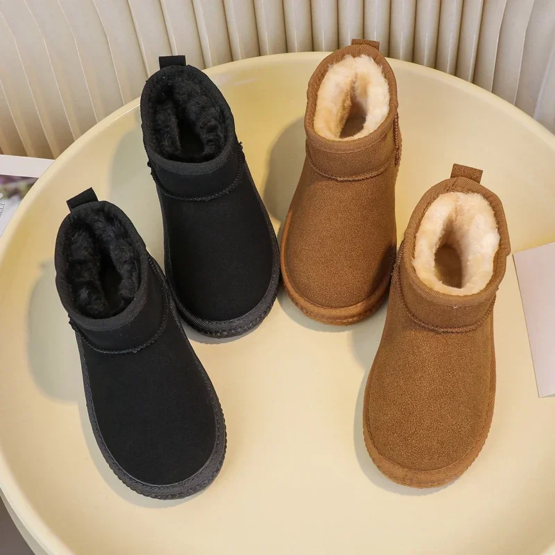 Children Snow Boots Boys Girls Big Kids Autumn Winter Warm Thermal Thick Plush Cotton Ankle Boots 2025 New Classic Size 26-37