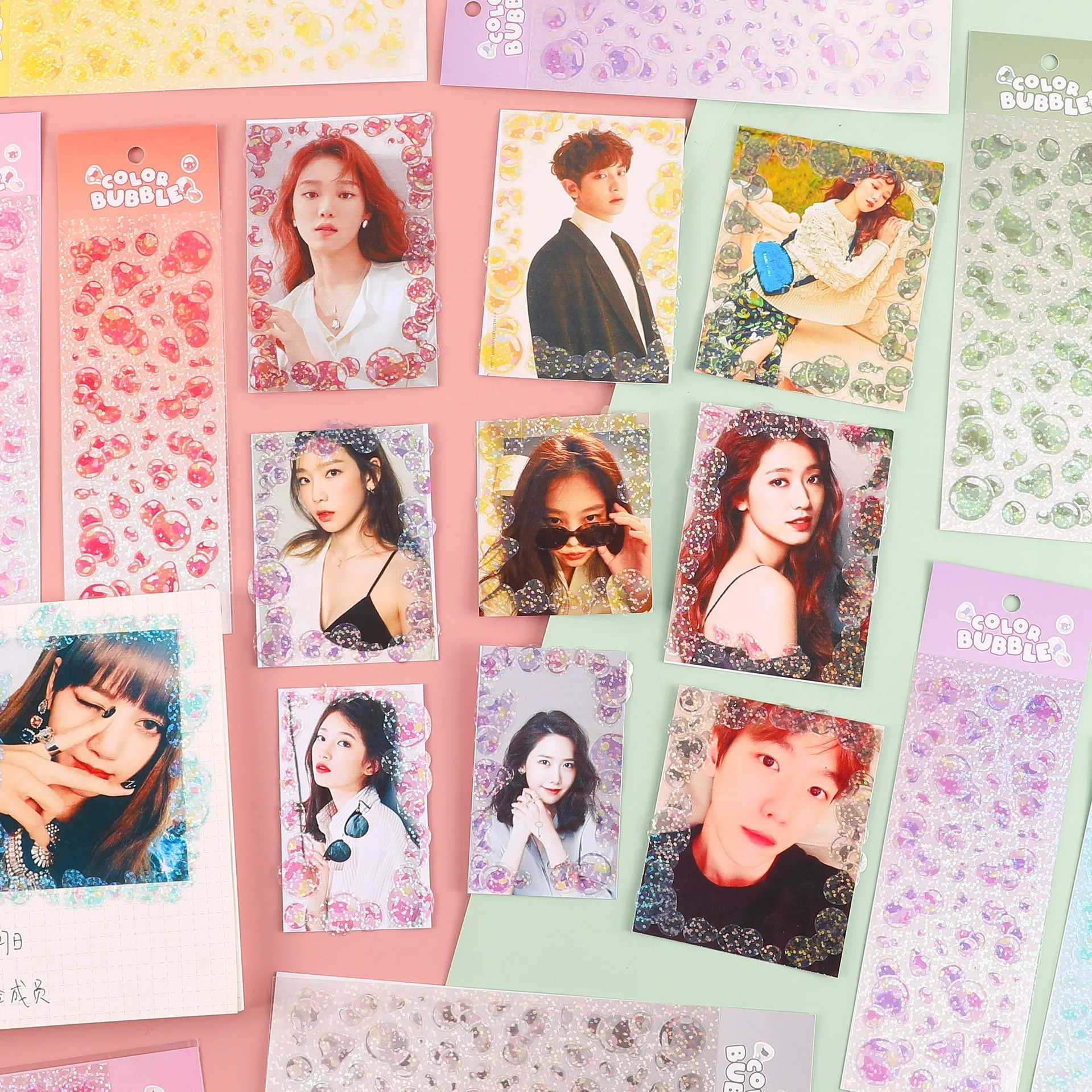 8pcs Color Bubble Korean Style Toploader Decoration Stickers,Kawaii,Cardholder DIY,Notepad Deco,KPOP,Colorful Hologram Laser 3D