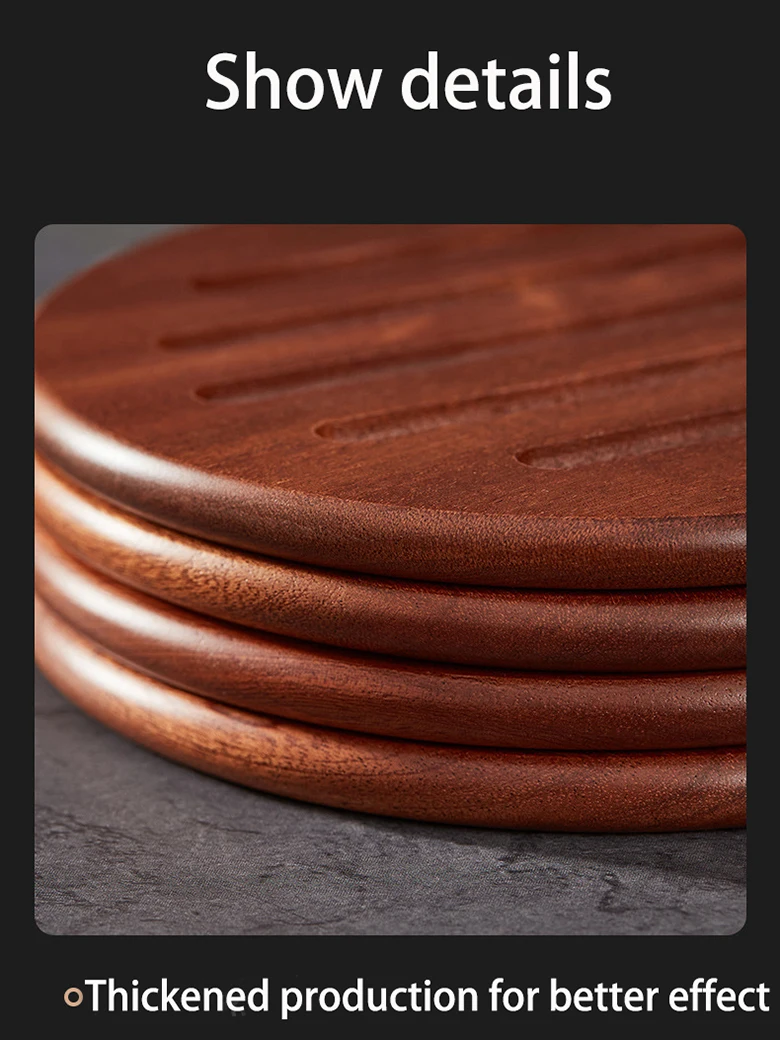 2Pcs Circular Ebony Anti-Slip Heat Insulation Pads – Wooden Pot Mats for Hot Pots 5