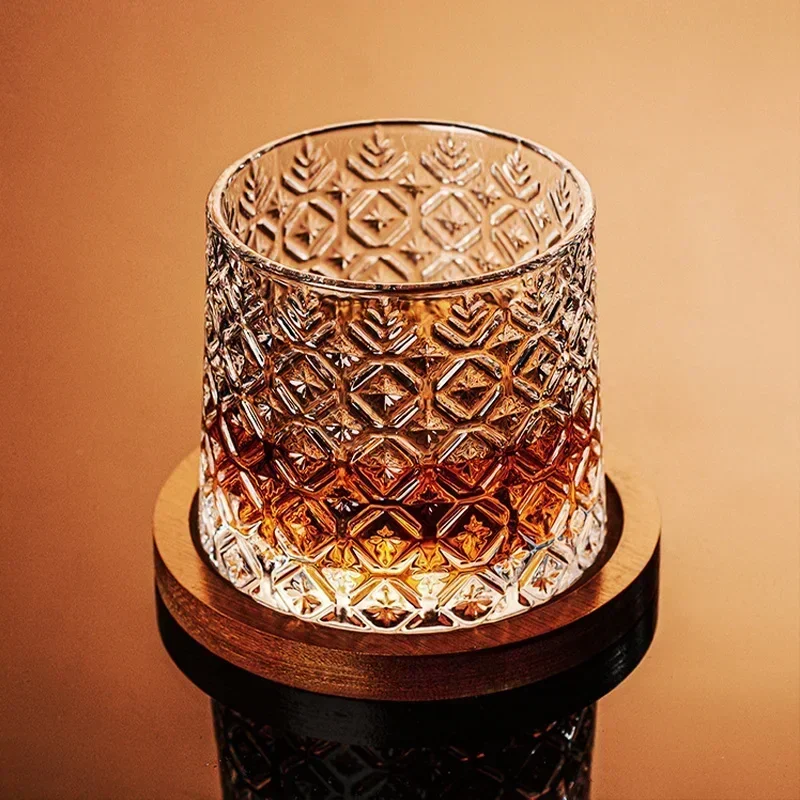 Retro Whiskey Glass With Bamboo Coaster