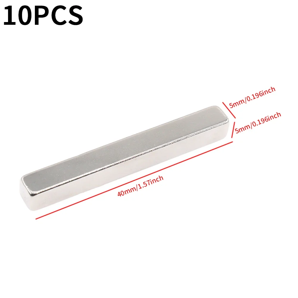 10-Piece Set of 40mm x 5mm x 5mm Ultra-Strong Block Magnets for Home and Science Projects
