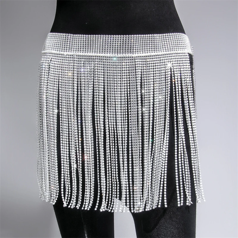 Mulheres Preto Brilhante Completo Strass Borla Mini