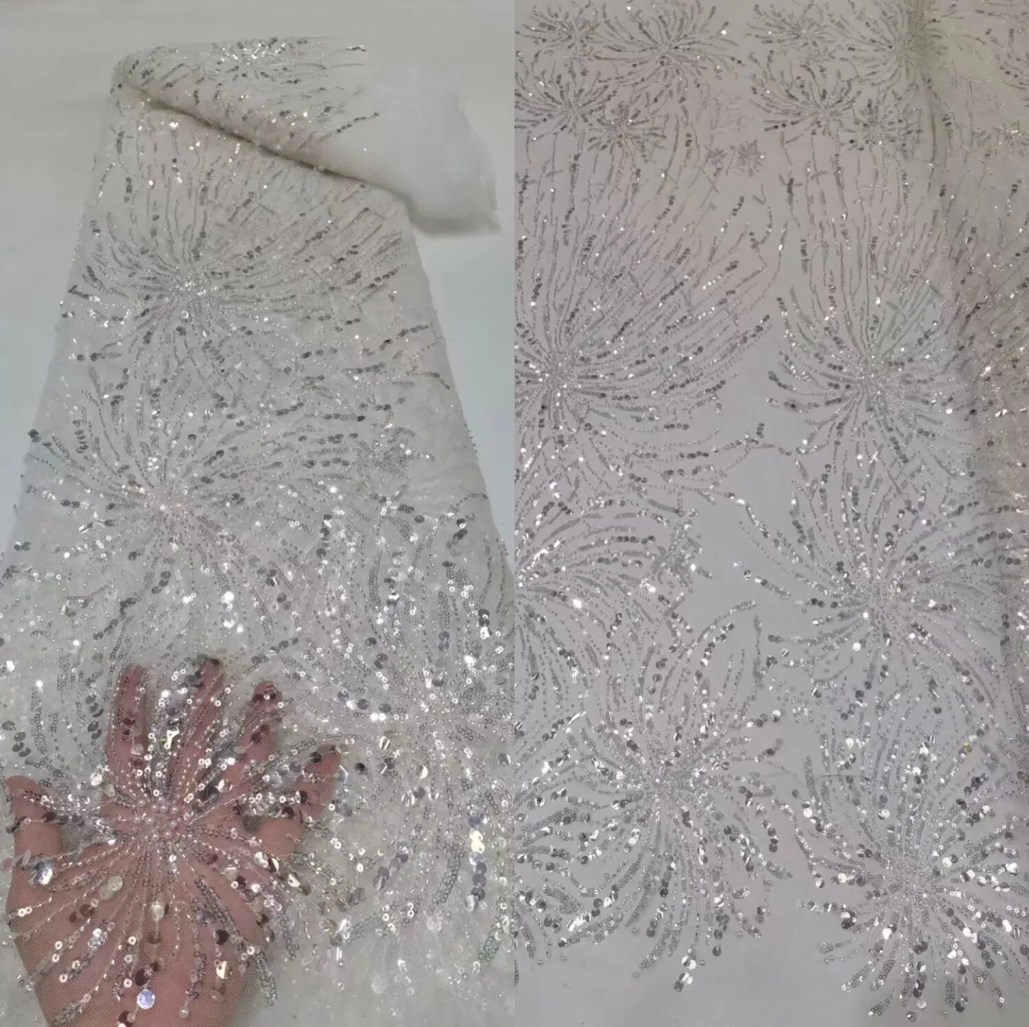 

African Lace Fabric With beads and sequins S-12025811 French Tulle Lace Mesh Net Nigerian Fabric For Women Wedding Party