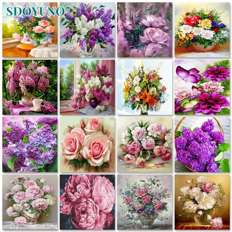 

Картина по номерам SDOYUNO 60x75 см, ручная роспись, розовые цветы, сосудистая рамка, Раскрашивание по номерам, для взрослых, ремесла, домашний декор, идеи для творчества