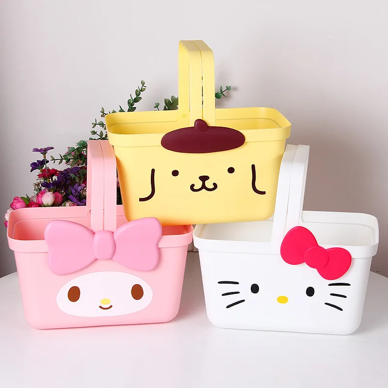 

Anime Hellos Kittys Large Capacity Hand Basket Simple Clothes Sundry Snacks Storage Basket Mys Melodys Student Desktop Storage