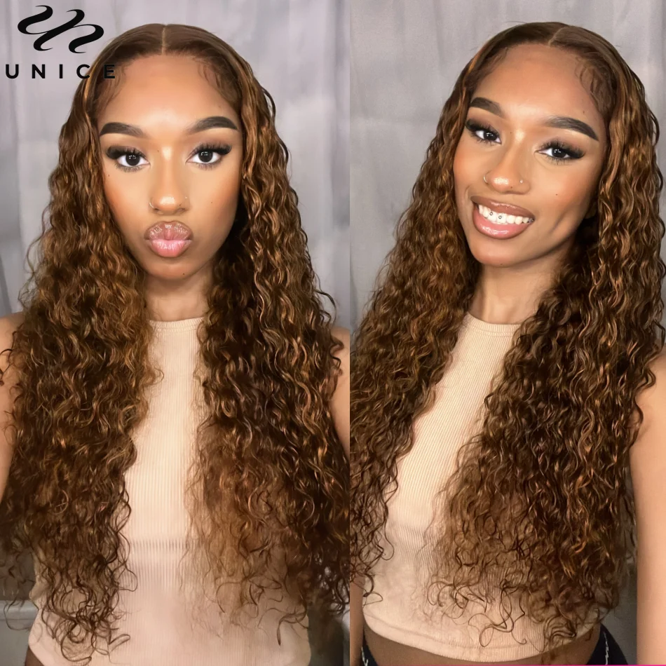 Glueless Frontal Wig Mixed Brown 13x4 Lace Front Wig Human Hair Water Wave Lace Wig Pre Cut Pre Plucked Pre Bleached Wear Go Wig