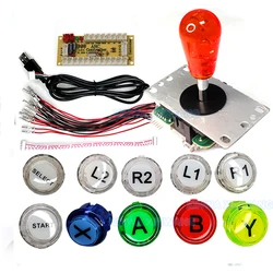 Single Player Arcade Game Machine DIY Kit with USB Zero Delay Board, Joystick, and Clear Push Buttons (Clear red ball)