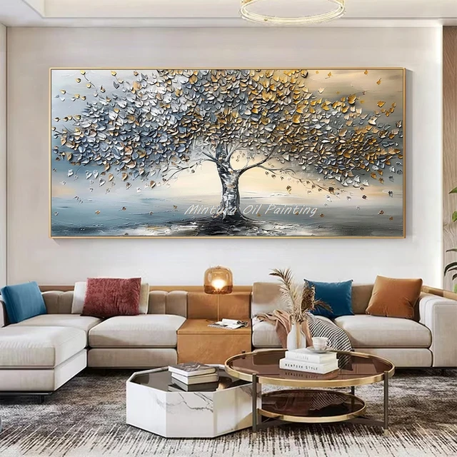 Mintura,Handmade Knife Tree Landscape Oil Painting on Canvas,Modern Home Decoration,Wall Art Picture,Abstract Textured 3D Poster 2
