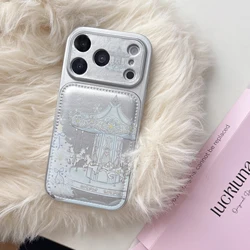 Enchanted Carousel Shiny Silver PU Leather Dreamy Fairytale Phone Case Cover - iPhone 15 (1)