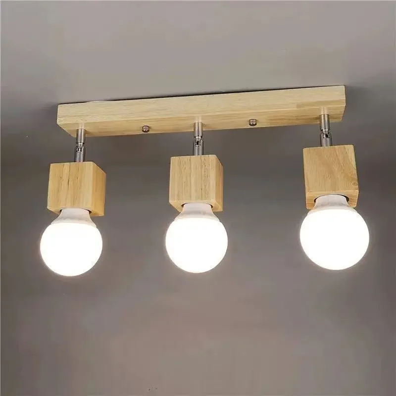 

Nordic Wooden Ceiling Light Rotatable Adjustable Single Three Heads Lighting Living Room Clothing Store LED Spotlight Modern