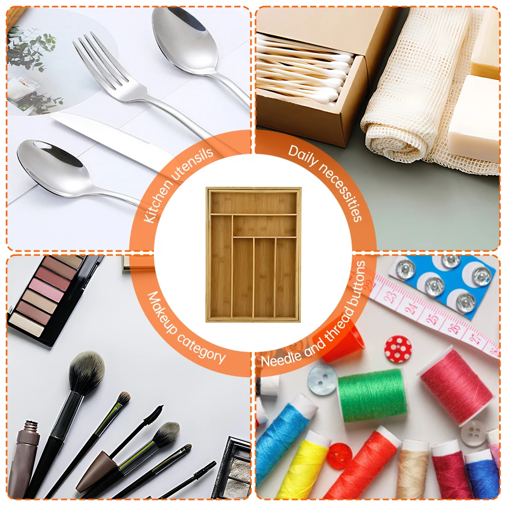 Multifunctional Expandable Kitchen Drawer Organizer for Utensils Cutlery Flatware Bamboo Silverware Tray