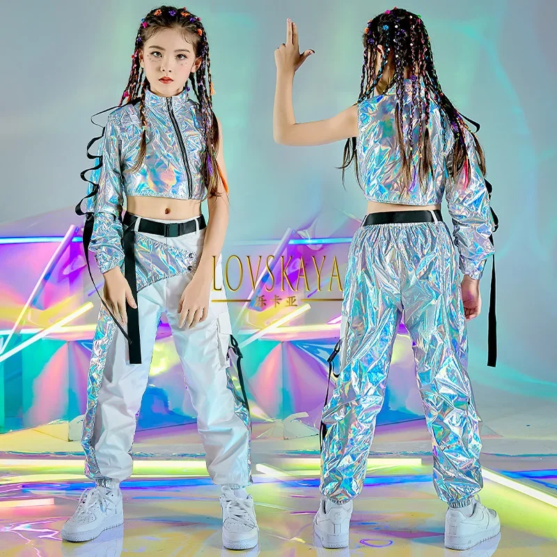 

Джазовая танцевальная одежда, праздничные топы, брюки, костюм для подиума, шоу, хип-хоп танцевальный светоотражающий наряд, комплекты для девушек