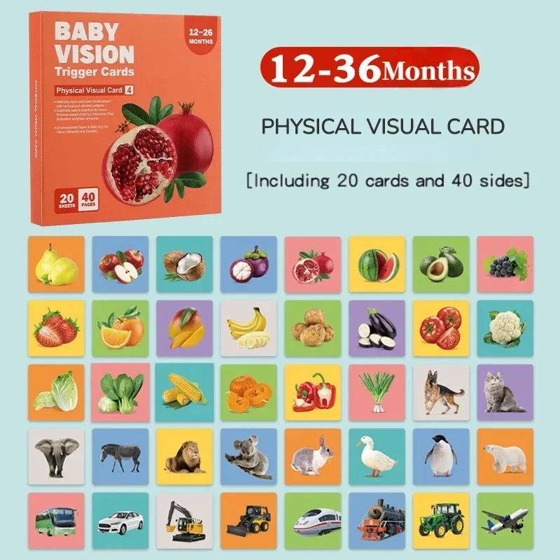 0-36M Baby Vision Stimulation Card Early Education Toy Newborn Visual Learning Book Black and White Contrast Card Montessori Toy 4