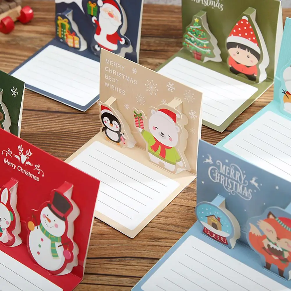 3D Cartoon Kids Mini Lovely Happy New Year Greeting Card Merry Christmas Snowman Cards with Envelope Postcard Card Xmas Gifts