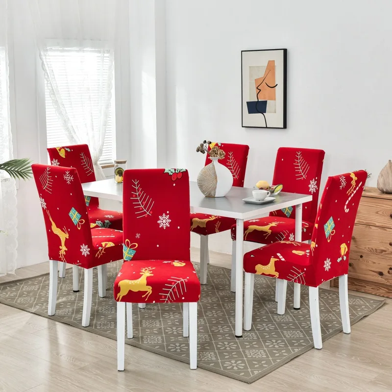 Christmas Chair Cover for Dining Room Santa Claus Snowflake Print