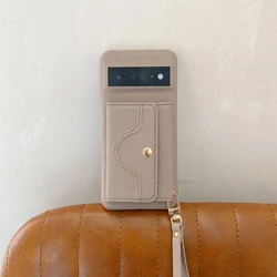 Funda de billetera de PU con patrón de lichi elegante y espejo y soporte para tarjetas