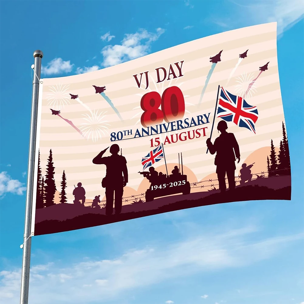 VJ Day 80th Anniversary 3 X 5ft Flag Banner Waterproof Decorations Flag Colored Commemorative Flag for Yard Patio Garden Decor