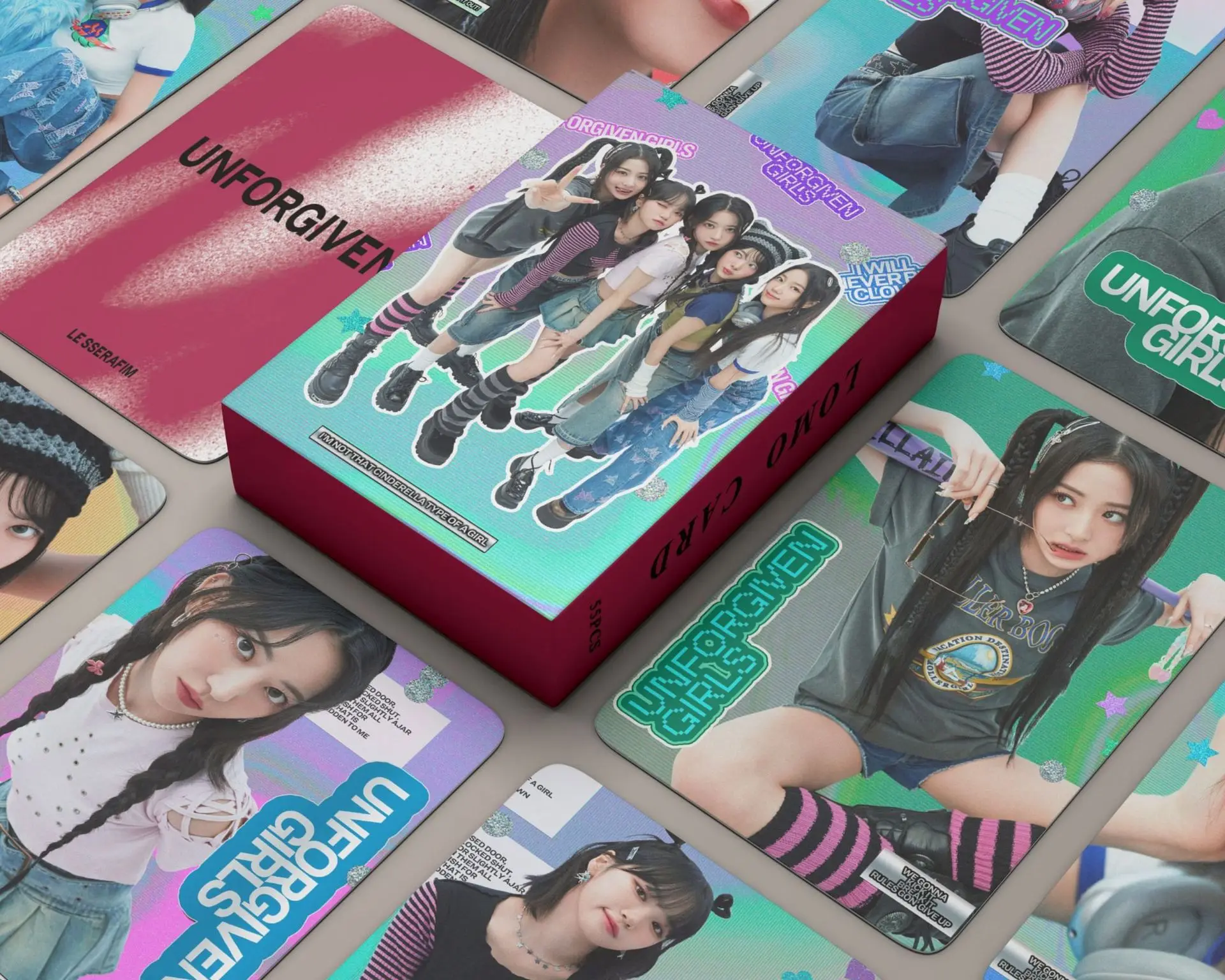 

55Pcs Kpop LE SSERAFIM New Album UNFORGIVEN Girl Group Postcard Lomo Cards HD Photocard Cute Print Card Poster for Fans Gift