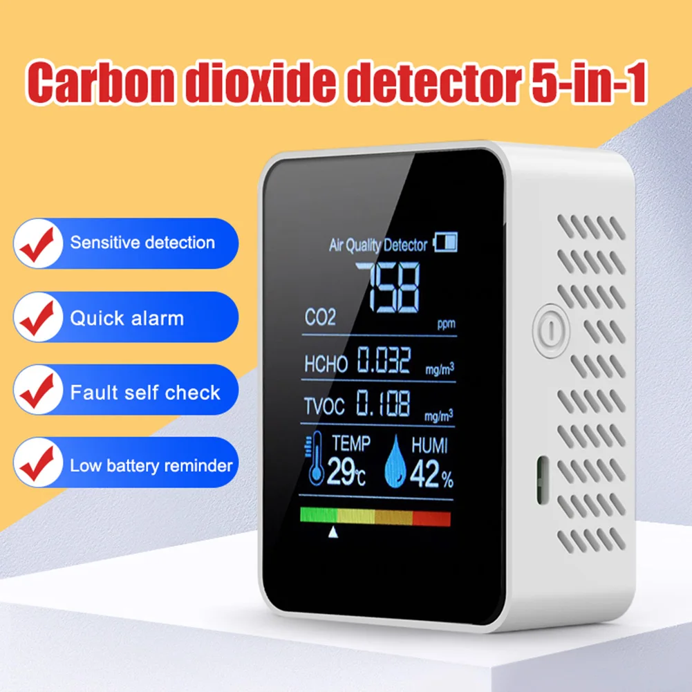  , 2.8 ġ LCD ޴ CO2 , ˵ , CO2 TVOC HCHO AQI ׽, 5 in 1