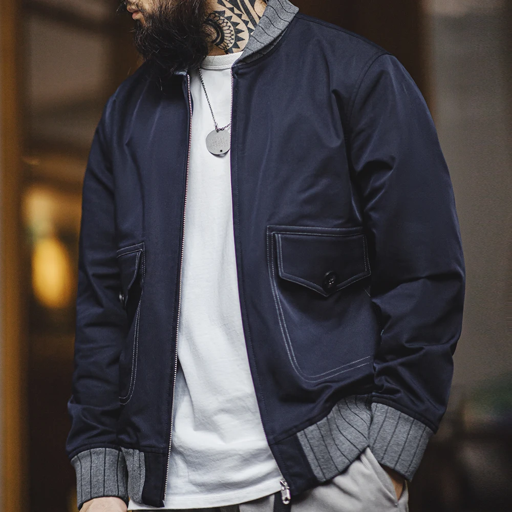Maden Retro A1 Pilot Jacket Bomber Short Contrasting Color Patchwork Baseball Jacket with Zipper Design for Men's Autumn 1