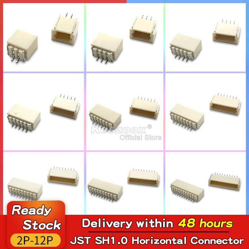Keszoox JST SH1.0 Connector 1.0mm Pitch SMT Horizontal Socket Plug ...